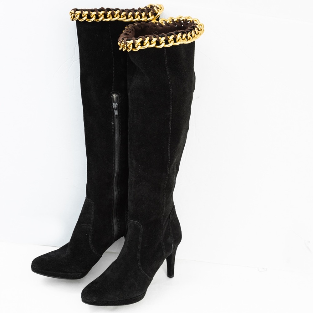 Italian black suede leather heeled boot knee high Carisma 6.5